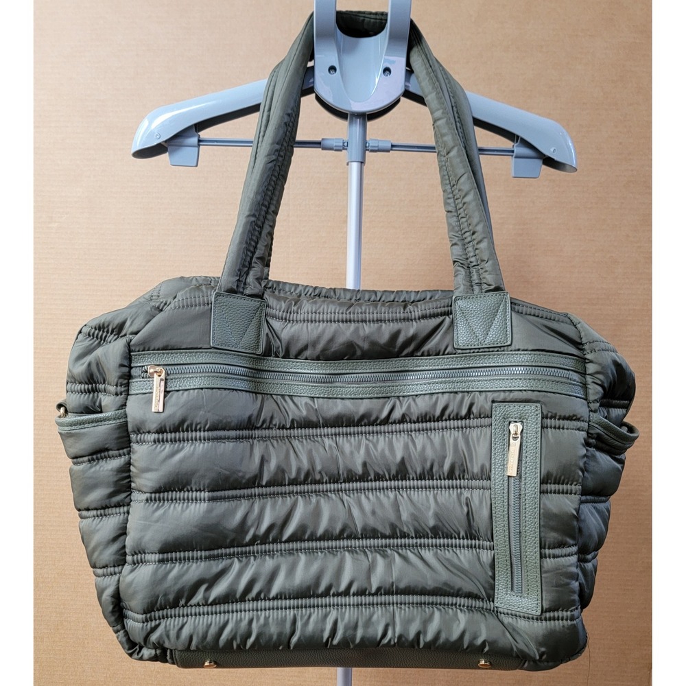 Rachel Zoe Olive Green Puffer Tote Bag Quilted Nylon Crossbody Travel Satchel